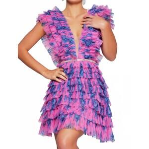 NEW JOVANI v neckline short dress in fuschia